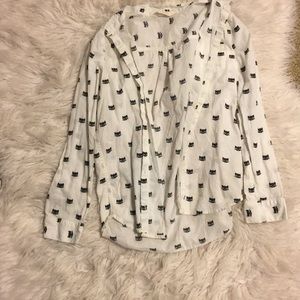 cat patterned flannel button up